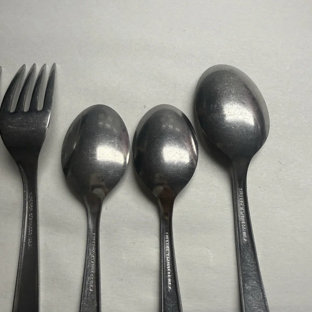 6 Lot Atomic 3 Star Superior Stainless Spoons Forks Knives Night Sky MCM USA